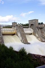 Spillway on hydroelectric power station dam in Imatra