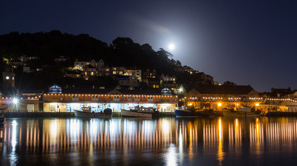 Fototapeta premium Looe Harbour at Night Cornwall England