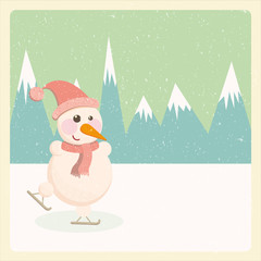 illustration of a snowman in the mountains
