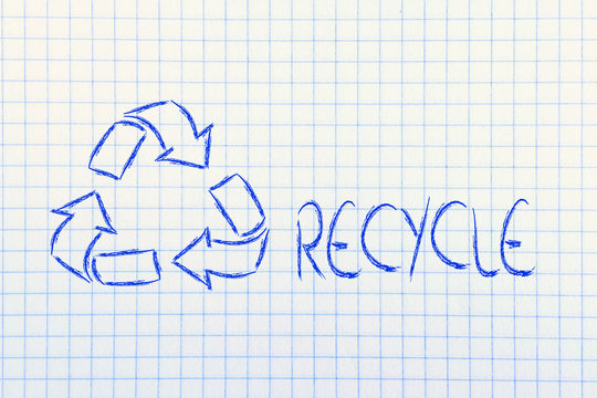 green economy: recycle simbol on paper notebook