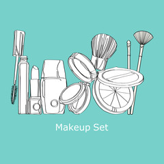 cosmetics on a blue background