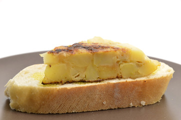 Spanish tortilla on a slice of bread