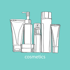 set of cosmetics in tubes and jars
