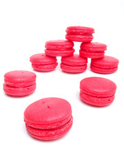 Strawberry macaron in white background