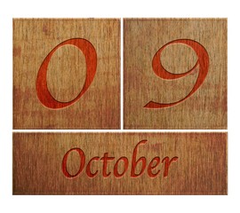 Wooden calendar October 9.