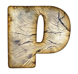 Wood textured alphabet - letter P, isolated with a clipping path