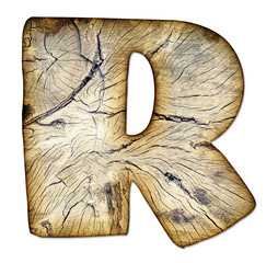 Wood textured alphabet - letter R, isolated with a clipping path