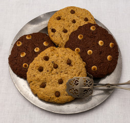 Chocolate Chip Cookies On Tin Plate