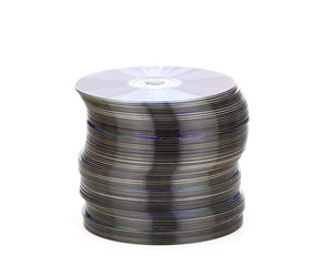 a pile of cd in a white background