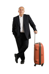 serious businessman with suitcase