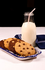 Chocolate Chip Cookies Ceramic Tray Milk Bottle Straw