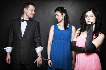 marital infidelity concept. Love triangle passion hate