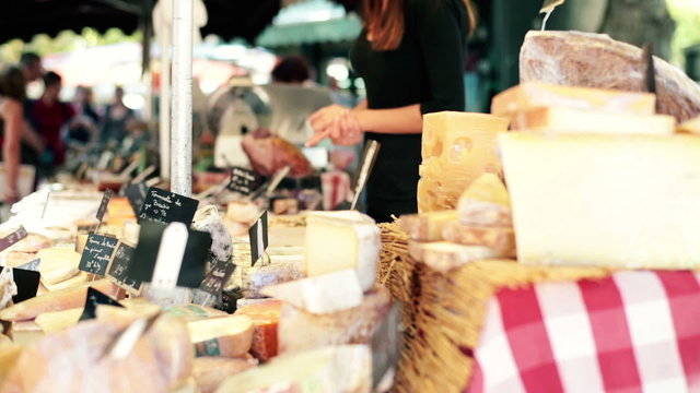 Stand with cheese at city market