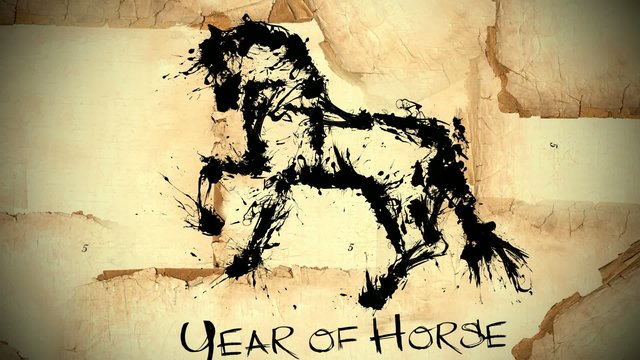 Year of horse draw 2014 black ink - looping animation