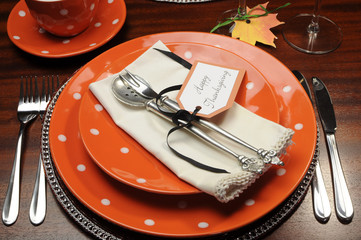Orange theme Happy Thanksgiving table place setting