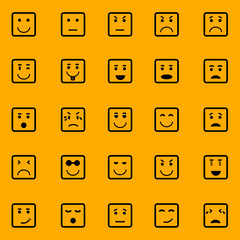 Square face icons on orange background