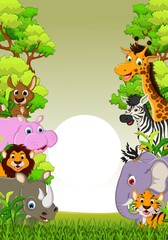 cute animal cartoon with landscape background