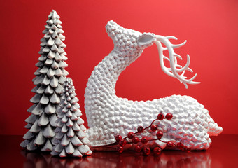 White Christmas Tree Candles with Reindeer decoration