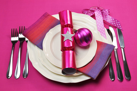 Pink Christmas Table Place Setting