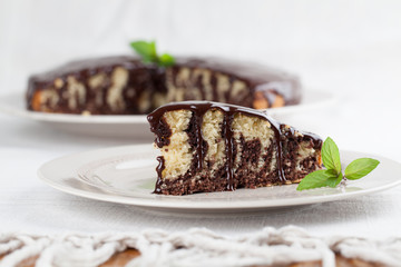 Zebra marble cake with chocolate glaze