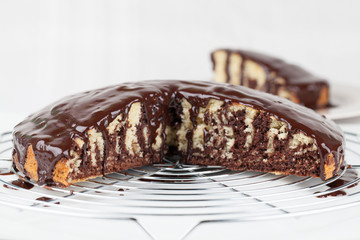Zebra marble cake with chocolate glaze