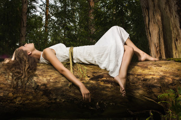Slavonian girl in the deep forest