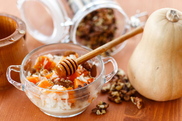 boiled rice with pumpkin and nuts