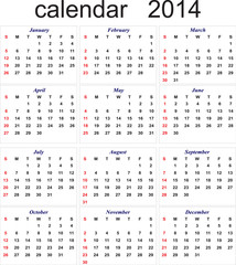 New Year 2014 calendar for all months