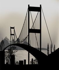 silhouette of Istanbul and the Bosphorus Bridge