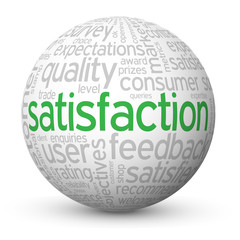 "SATISFACTION" Tag Cloud Globe (quality customer service like)