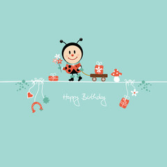 Ladybug Bouquet & Symbols Retro