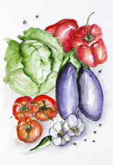 Watercolor vegetables set