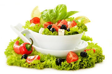 Vegetable salad bowl isolated on white