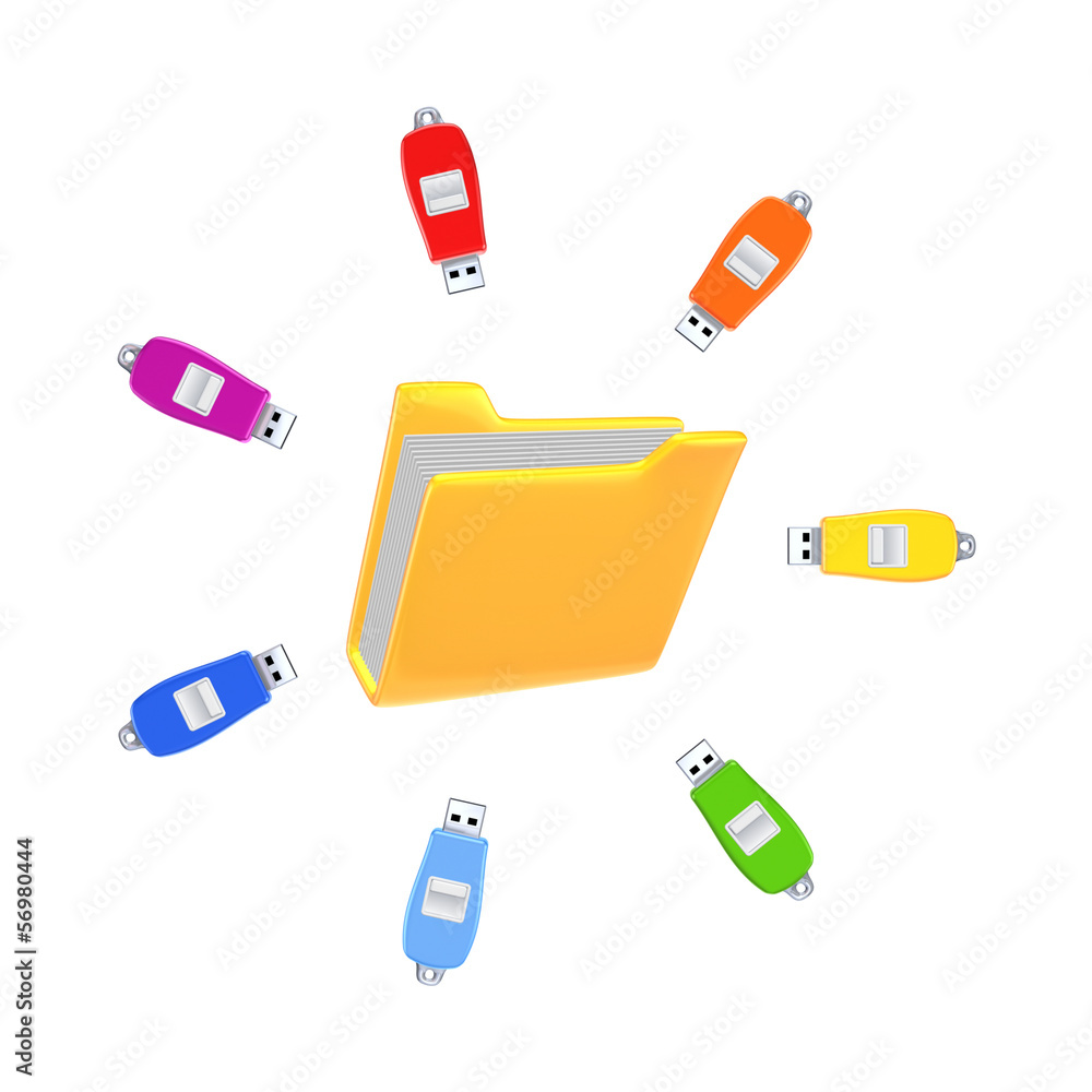 Canvas Prints colorful flashdrives around yellow folder.