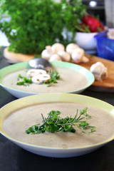 Fresh mushroom champignon soup prepared in blender