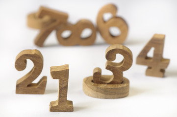 Wooden numbers style on white background