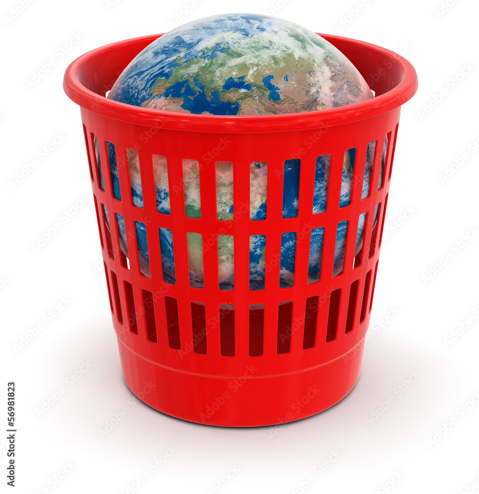 Poster garbage basket with globe (clipping path included)