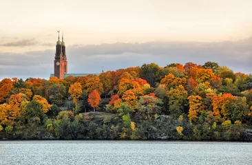 Foto op Canvas Twin towers of Hogalid Church in Stockholm © Mikael Damkier