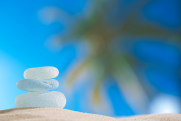 sea glass seaglass with ocean , beach and palmtree seascape