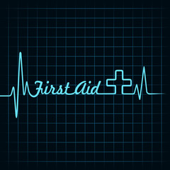 Heartbeat make first aid word and plus symbol stock vector