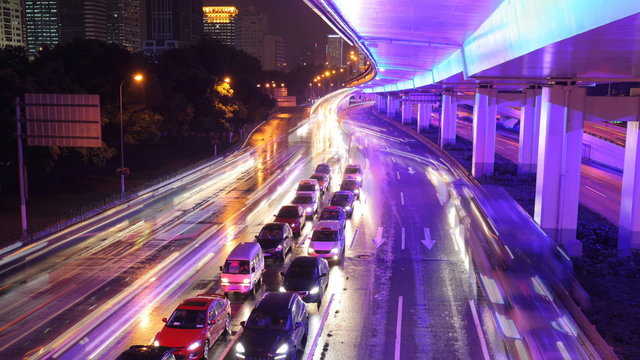 Time Lapse of Megacity Highway, Shanghai China.