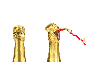 Champagne bottle closed and opened muzzle.