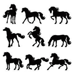 Horses silhouette collection, isolated icon set