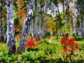 Obrazy  Digital structure of painting. Autumn forest