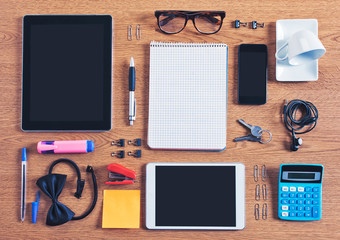 The contents of a business workspace organized and composed.