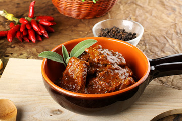 Goulash, boiled meat with paprika