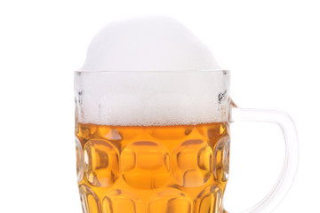Closeup of fresh beer in mug.