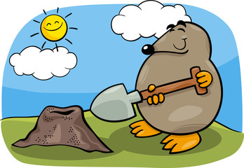 mole with shovel cartoon illustration