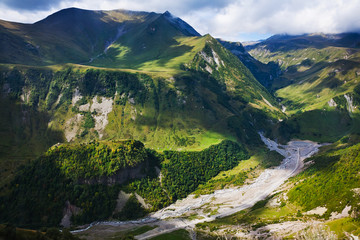 Aragvi river valley in Caucasus mountains