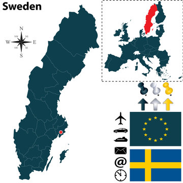 Map of Sweden with European Union
